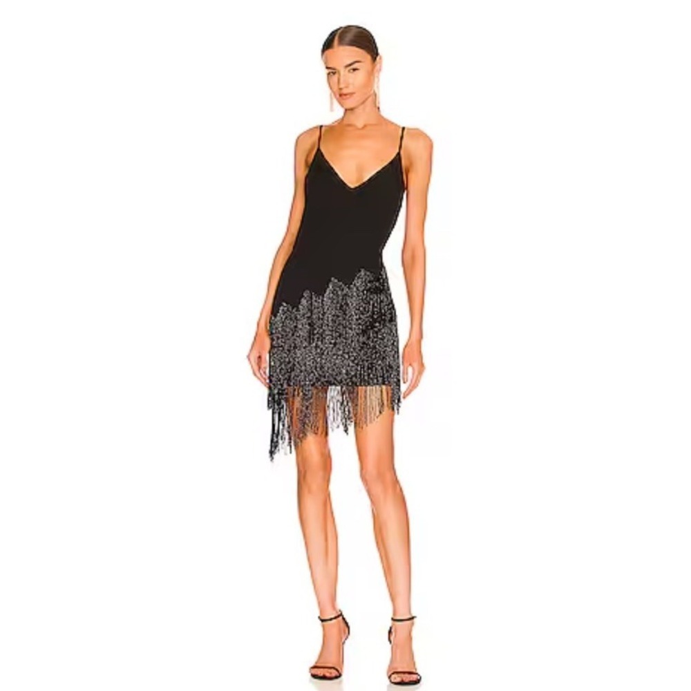 NBD Annika Beaded Strings Mini Party Dress Black Size S Evening Feminine Flapper